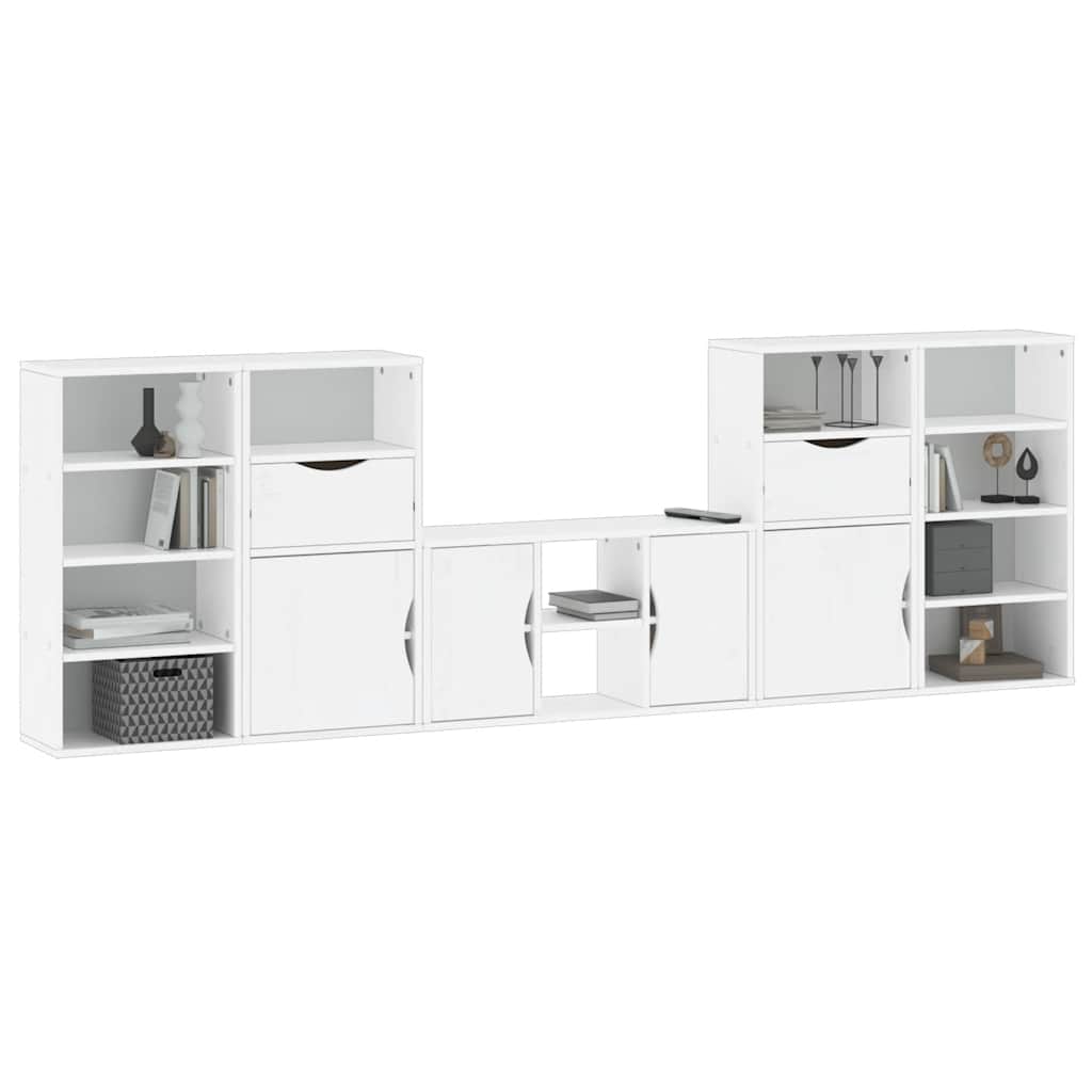 5 Piece TV Units with Storage ODDA White Solid Wood Pine